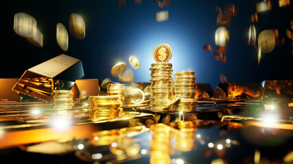 Dollar coins surrounded by gold