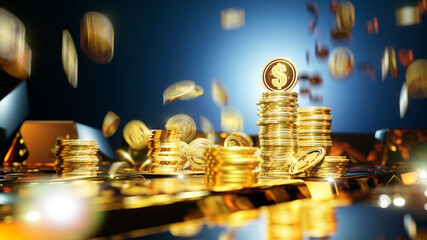 Dollar coins surrounded by gold