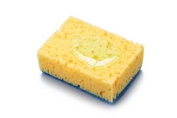 cleaning sponge with detergent gel isolated. washing sponge with soap cut out