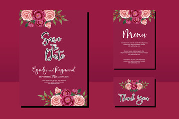 Wedding invitation frame set, floral watercolor hand drawn Rose and Peony Flower design Invitation Card Template