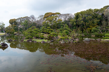 Fototapeta na wymiar Keitakuen, pure Japanese style garden in Osaka, Japan