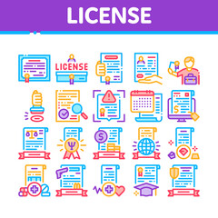 License Certificate Collection Icons Set Vector Illustrations