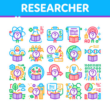 Researcher Business Collection Icons Set Vector Illustrations
