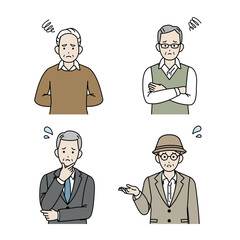 年配の女性 シニア 高齢者 人々 困る 悩む 不満 ポーズ 仕草 セット イラスト素材 Wall Mural Senryu