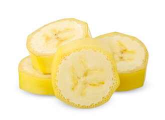 Slice banana isolated on white. banana clipping path