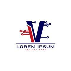 alphabet capital logo. Creative design concept blue color with electrical chip illustration