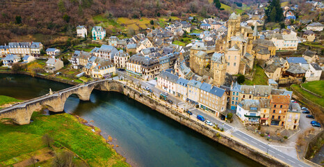 View of castle and medieval town of Estaing, France