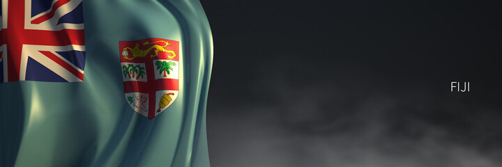 Fiji Flag 3d Illustration with Dark Background.