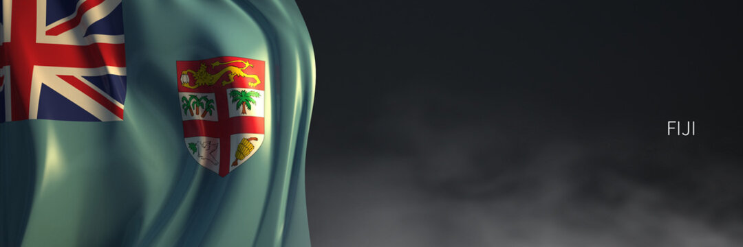 Fiji Flag 3d Illustration with Dark Background.