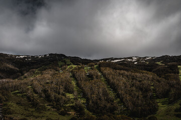Moody mountain views of Thredbo in spring.