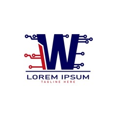 alphabet capital logo. Creative design concept blue color with electrical chip illustration