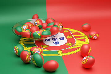 3d illustration of balls with the image of the national flag of the Portugal. on an isolated background. State symbol and patriotic