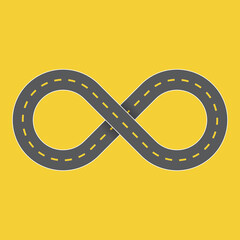 Endless highway infinity symbol graphic.
Vector illustration of a road that never ends shaped into the infinity symbol to symbolize a journey that goes on forever.