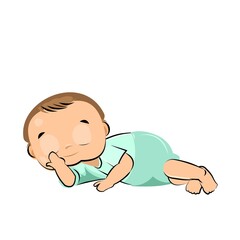 Little baby sleeping. Boy. Asleep. Isolated object on a white background. Cheerful kind funny. Cartoons flat style. Preschool age. Childhood Vector.
