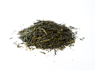 green tea leaves isolated on white background