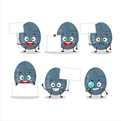 Blue Grey easter egg cartoon character bring information board