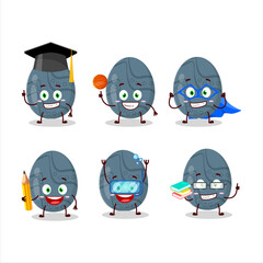 School student of blue grey easter egg cartoon character with various expressions