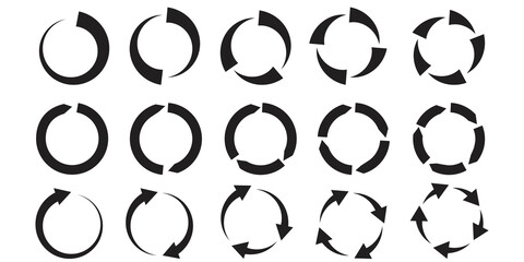 Circular arrows. Vector pattern. Black circular arrows on white background. Cursor arrow icon set. Stock Image. EPS 10.