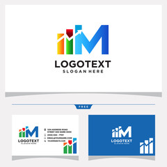 Fototapeta premium Letter M Chart Bar Logo Design and Business Card Vector Graphic
