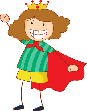 Super hero girl cartoon character in hand drawn doodle style isolated