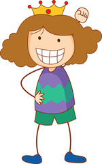 Cute girl cartoon character in hand drawn doodle style isolated