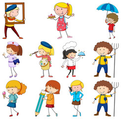 Set of different doodle kids cartoon character