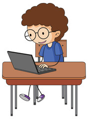 A doodle kid using laptop cartoon character isolated