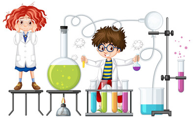 Students experiment with chemistry items