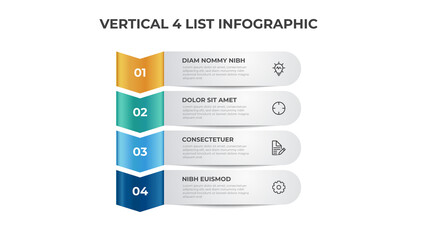 Vertical list diagram with 4 points of steps, infographic element template layout vector