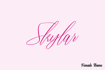 Skylar-Female Name Calligraphy Dork Pink Color Text On Pink Background