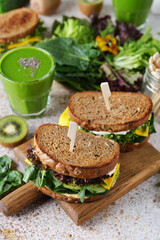 Green veggie sandwich with vegetables and herbs