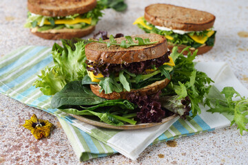 Veggie sandwich with vegetables and herbs
