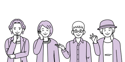 年配の男性 シニア 高齢者 人々 困る 悩む 不満 ポーズ 仕草 セット イラスト素材 Wall Mural Senryu