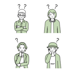 年配の男性 シニア 高齢者 人々 考える 疑問 ポーズ 仕草 イラスト素材 Wall Mural Senryu