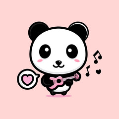 Vector design of cute cartoon panda playing guitar