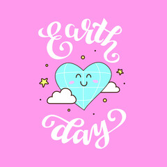 Cute Earth and Moon for postcards, banners, t-shirts. Vector illustration EPS 10.