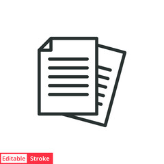 Document line icon. Simple outline style. Note, information, paper, sheet, pictogram, contract, copy concept. Page file, list text vector illustration isolated for web design. Editable stroke EPS 10.