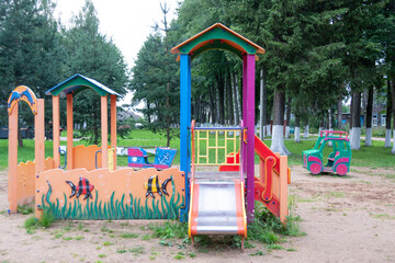 Fototapeta na wymiar A new modern children's playground for active games and recreation. Kuvshinovo, Tver region, Russia.
