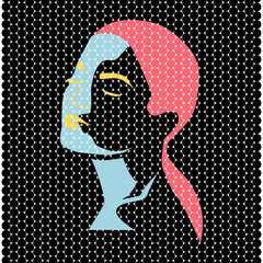 Vector ilustration of WOmen face art circle pixel. For T-shirt, background, cover or other you need.