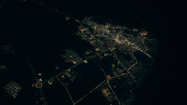 Airplane city evening window illuminator aircraft travel toyrism