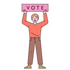 A man is standing with a picket high. flat design style minimal vector illustration.