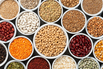 Several full grain containers. Flat Lay.