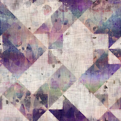 Seamless purple and cream textured mixed media pattern print. High quality illustration. Artistic digital faux collage or paint design for print for surface design in any application.