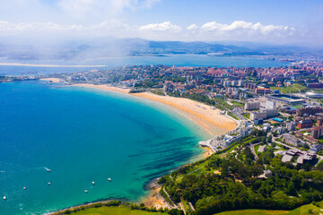 Aerial panoramic view of summer cityscape of Santander on coast of Atlantic ocean, Spain