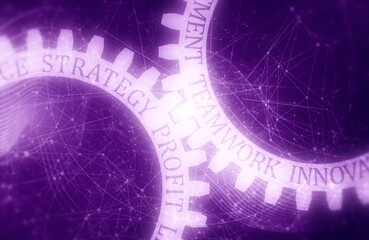 Text on the gears. Lines with dots connected backdrop