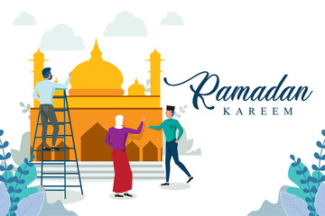 Naklejka premium Ramadan background with flat design 