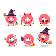 Halloween expression emoticons with cartoon character of strawberry donut