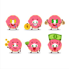 Strawberry donut cartoon character with cute emoticon bring money