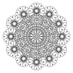 Doodle monochrome lace mandala pattern. Emblem luxury beauty spa, cosmetics, jewelry, hotel, restaurant. Wedding elegant outline frame. Vector floral luxury curve logo design. Round gold ornate frame.