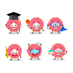 School student of strawberry donut cartoon character with various expressions